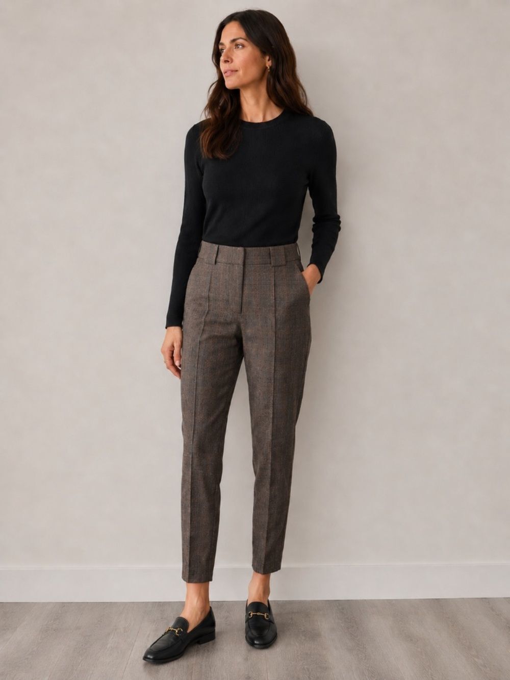 MANGO Brown Plaid Pants US 4 Preppy Classic Chic Office